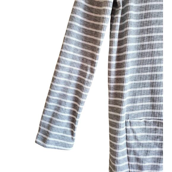 JODIFL Women's M Duster Cardigan Button Up V Neck Gray White Striped Bust 38" - Picture 5 of 9